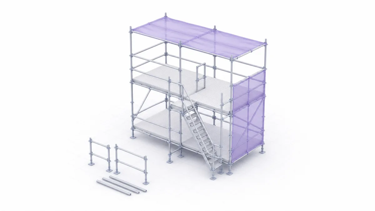 Representação tridimensional de uma estrutura temporária modular